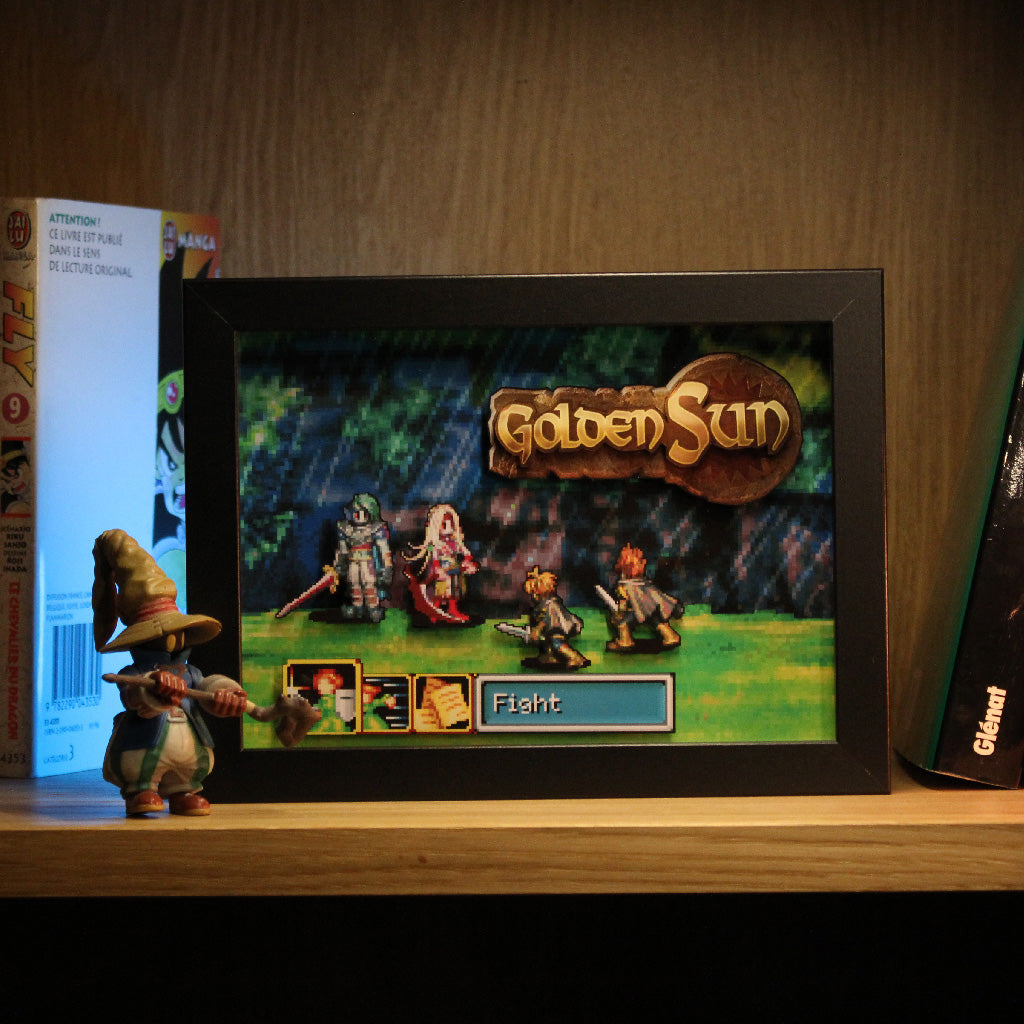 Dioramax - Cadre lumineux LED Golden Sun | Déco Gaming-room | Tableau lumineux | Affiche jeux vidéo | Idée cadeau gamer | Retro-gaming