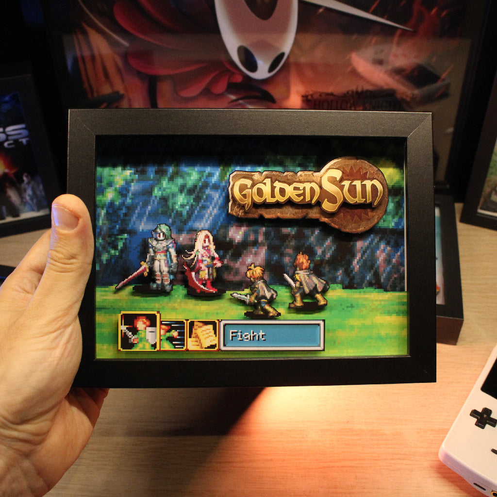 Dioramax - Cadre lumineux LED Golden Sun | Déco Gaming-room | Tableau lumineux | Affiche jeux vidéo | Idée cadeau gamer | Retro-gaming