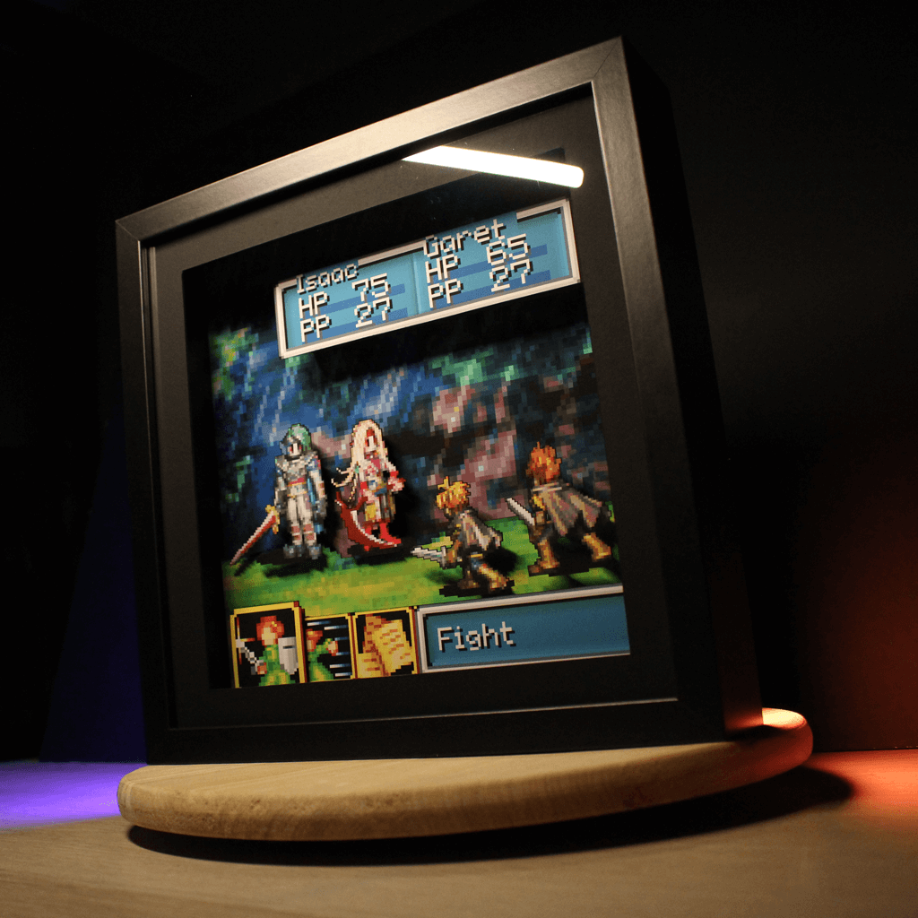 Dioramax - Cadre lumineux LED Golden Sun | Déco Gaming-room | Tableau lumineux | Affiche jeux vidéo | Idée cadeau gamer | Retro-gaming