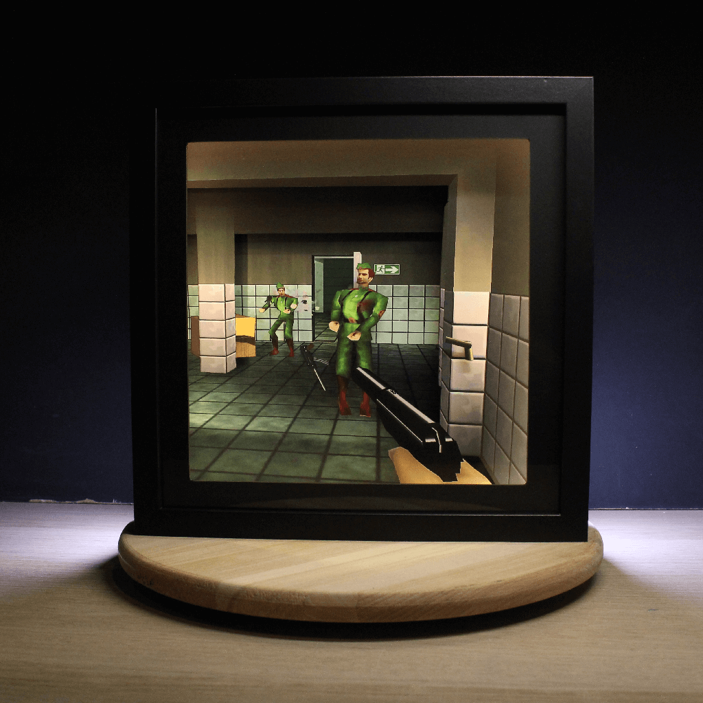 Dioramax - Cadre lumineux LED Golden Eye 64 | Déco Gaming-room | Tableau lumineux | Affiche jeux vidéo | Idée cadeau gamer | Retro-gaming