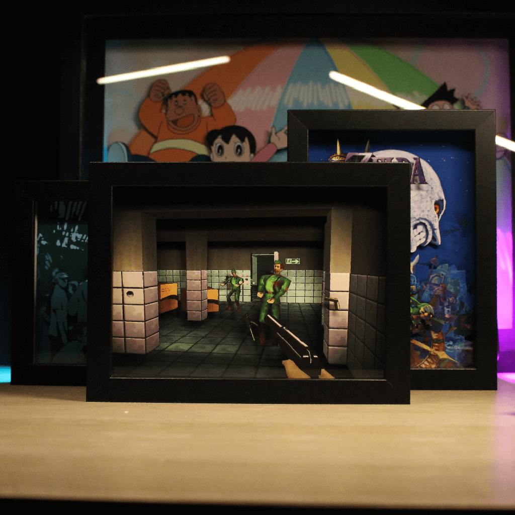 Dioramax - Cadre lumineux LED Golden Eye 64 | Déco Gaming-room | Tableau lumineux | Affiche jeux vidéo | Idée cadeau gamer | Retro-gaming