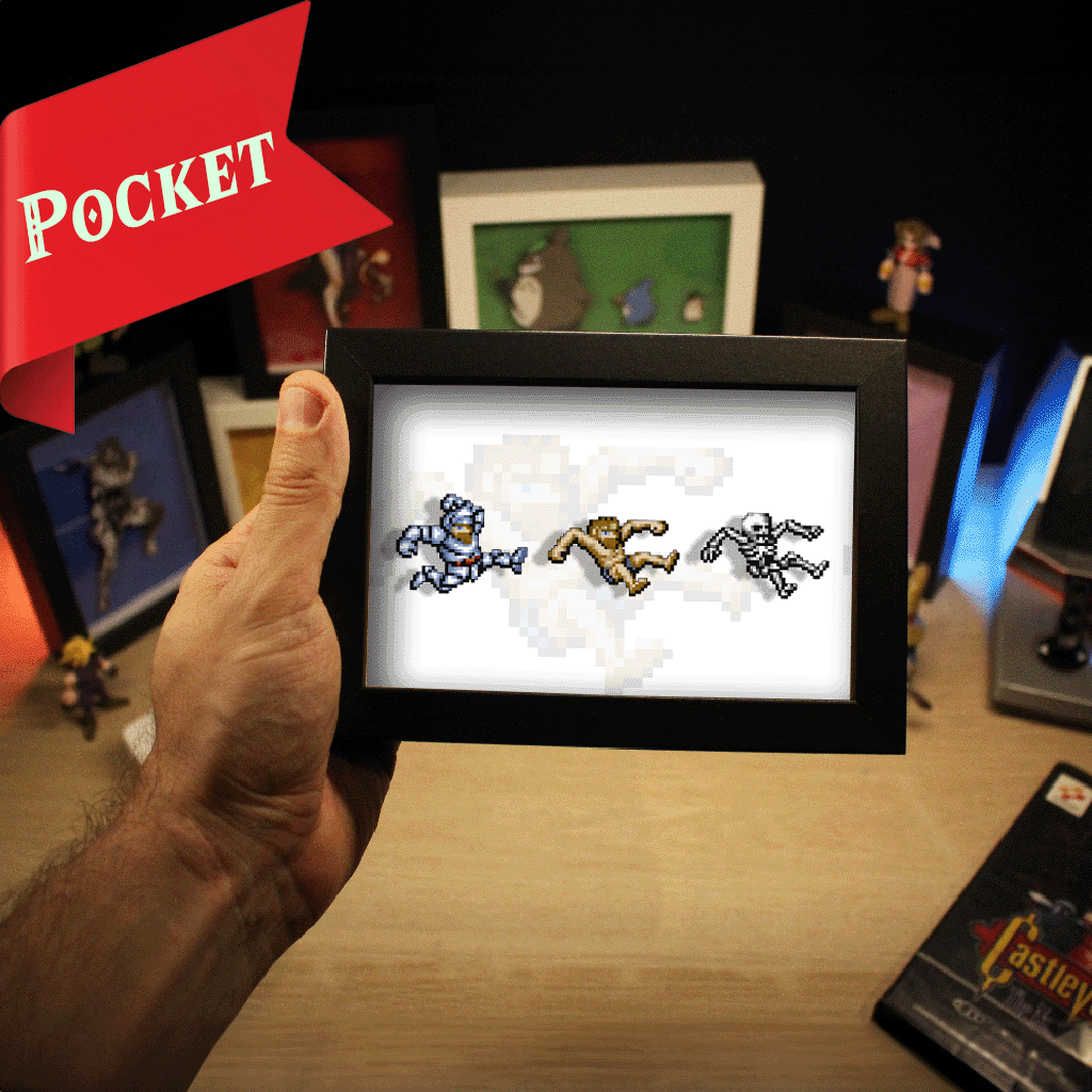Dioramax - Cadre lumineux LED Gould_and_ghosts | Déco Gaming-room | Tableau lumineux | Affiche jeux vidéo | Idée cadeau gamer | Retro-gaming