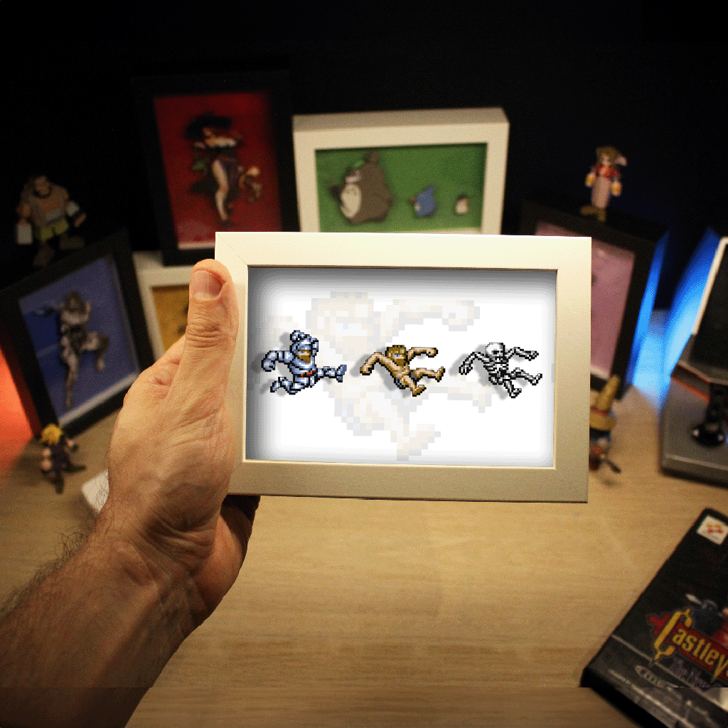 Dioramax - Cadre lumineux LED Gould_and_ghosts | Déco Gaming-room | Tableau lumineux | Affiche jeux vidéo | Idée cadeau gamer | Retro-gaming