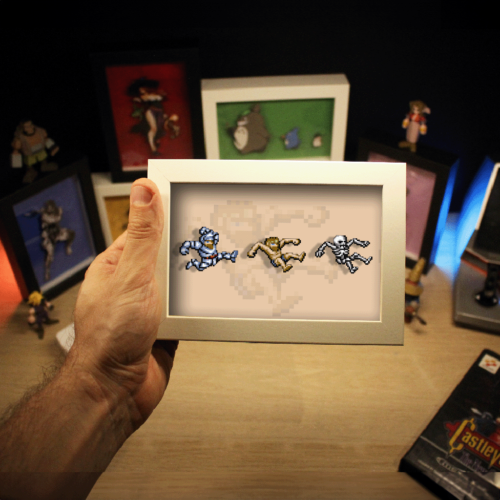 Dioramax - Cadre lumineux LED Gould_and_ghosts | Déco Gaming-room | Tableau lumineux | Affiche jeux vidéo | Idée cadeau gamer | Retro-gaming