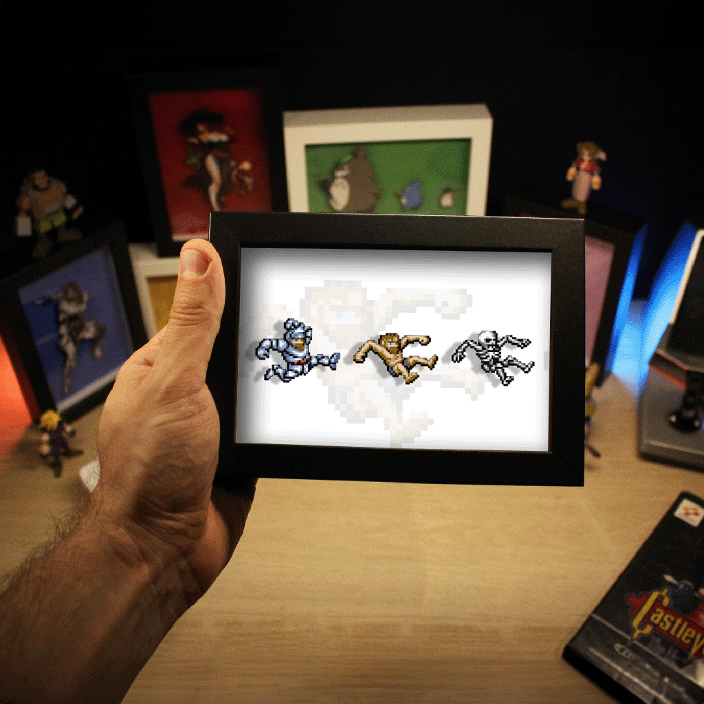 Dioramax - Cadre lumineux LED Gould_and_ghosts | Déco Gaming-room | Tableau lumineux | Affiche jeux vidéo | Idée cadeau gamer | Retro-gaming