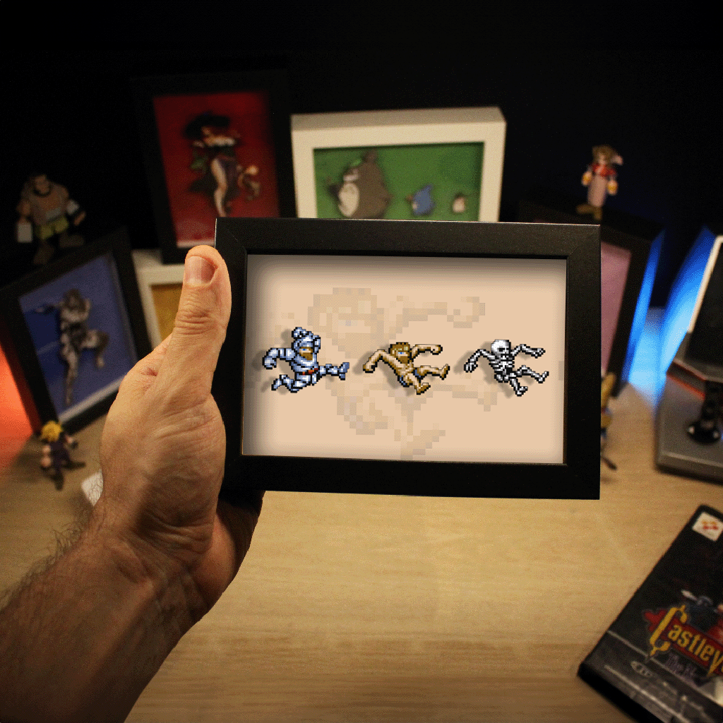 Dioramax - Cadre lumineux LED Gould_and_ghosts | Déco Gaming-room | Tableau lumineux | Affiche jeux vidéo | Idée cadeau gamer | Retro-gaming