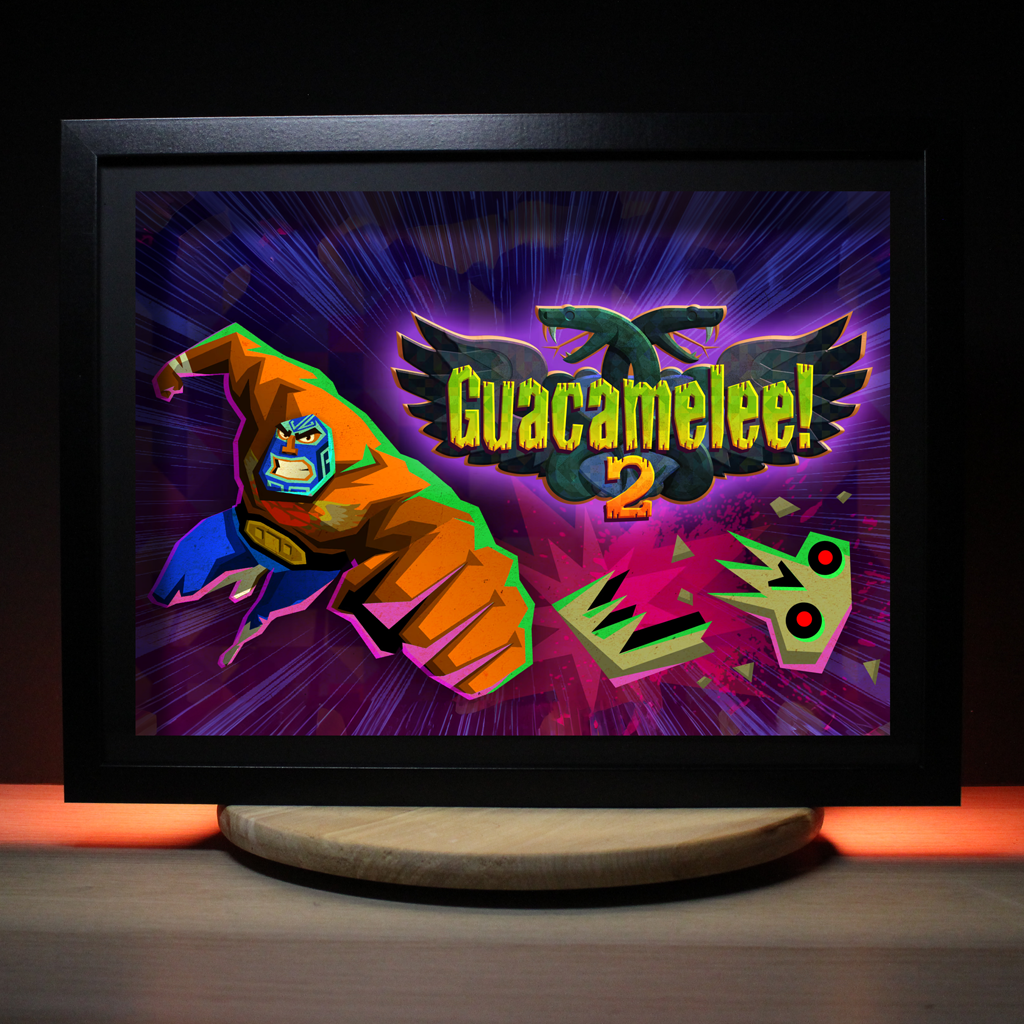 Dioramax - Cadre lumineux LED Guacamelee | Déco Gaming-room | Tableau lumineux | Affiche jeux vidéo | Idée cadeau gamer | Retro-gaming