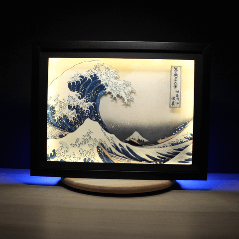 Diorama Hokusai, cadre lumineux, déco