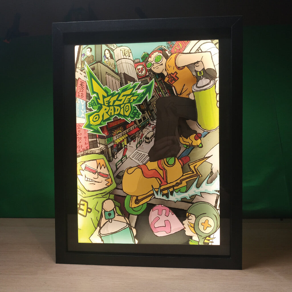 Dioramax - Cadre lumineux LED Jet set Radio | Déco Gaming-room | Tableau lumineux | Affiche jeux vidéo | Idée cadeau gamer | Retro-gaming