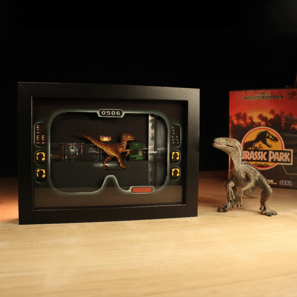 Dioramax - Cadre lumineux LED Jurassic Park | Déco Gaming-room | Tableau lumineux | Affiche jeux vidéo | Idée cadeau gamer | Retro-gaming