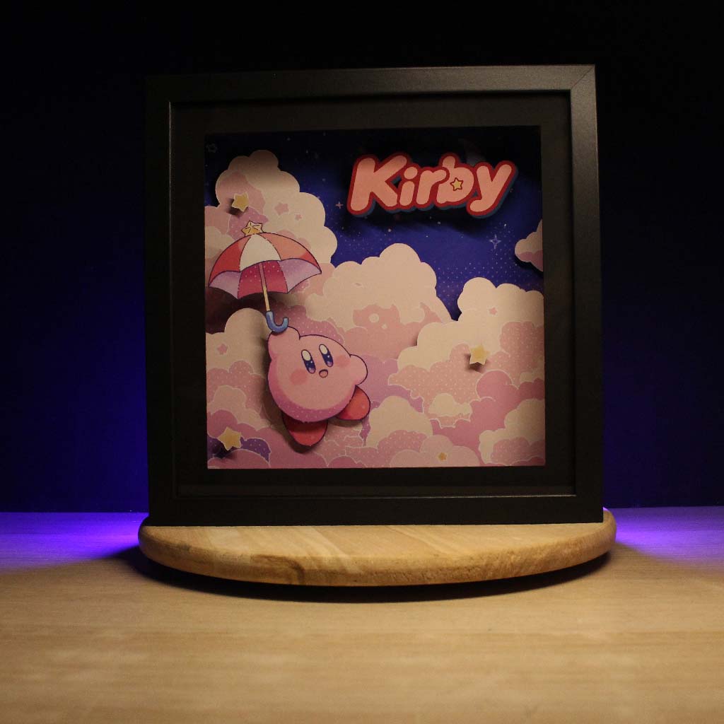 Dioramax - Cadre lumineux LED Kirby | Déco Gaming-room | Tableau lumineux | Affiche jeux vidéo | Idée cadeau gamer | Retro-gaming