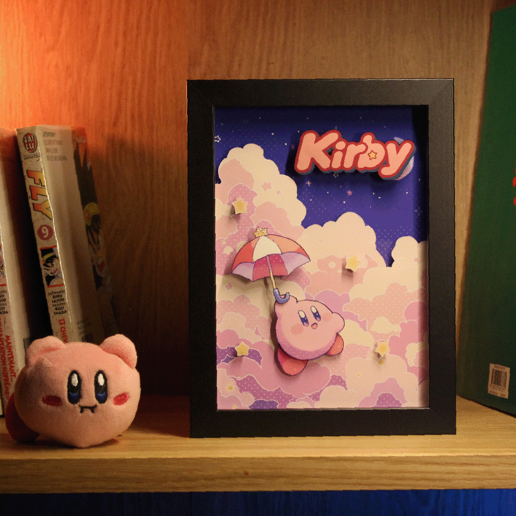 Dioramax - Cadre lumineux LED Kirby | Déco Gaming-room | Tableau lumineux | Affiche jeux vidéo | Idée cadeau gamer | Retro-gaming