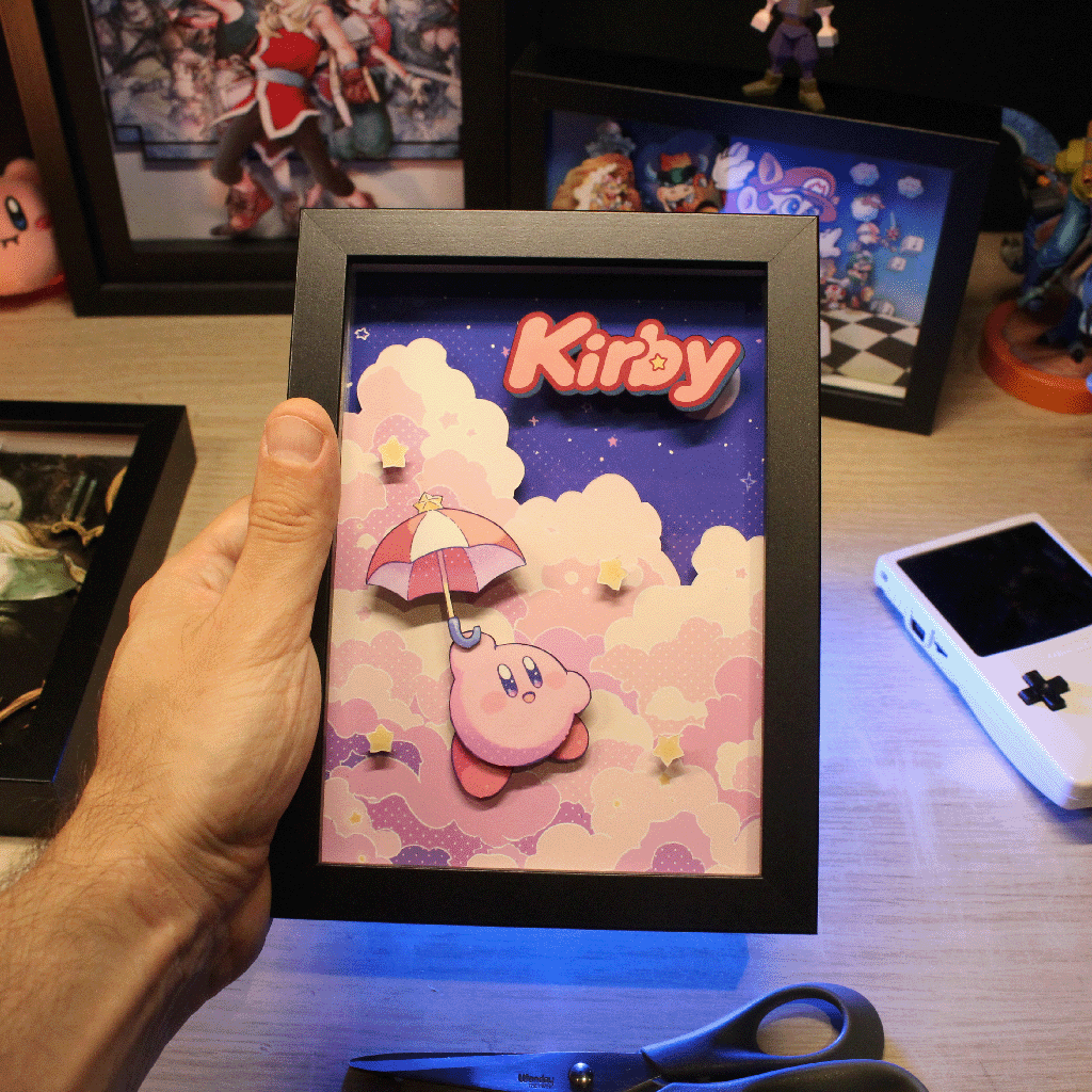 Dioramax - Cadre lumineux LED Kirby | Déco Gaming-room | Tableau lumineux | Affiche jeux vidéo | Idée cadeau gamer | Retro-gaming