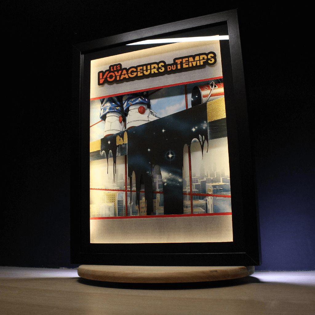 Dioramax - Cadre lumineux LED Les voyageurs du temps | Déco Gaming-room | Tableau lumineux | Affiche jeux vidéo | Idée cadeau gamer | Retro-gaming