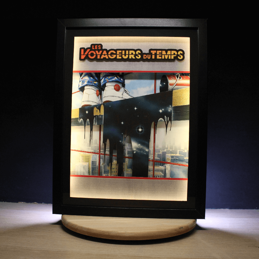 Dioramax - Cadre lumineux LED Les voyageurs du temps | Déco Gaming-room | Tableau lumineux | Affiche jeux vidéo | Idée cadeau gamer | Retro-gaming