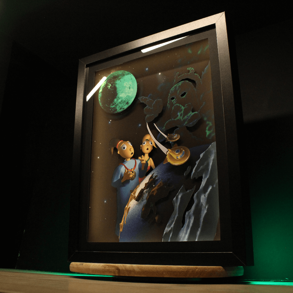 Dioramax - Cadre lumineux LED Little big adventure | Déco Gaming-room | Tableau lumineux | Affiche jeux vidéo | Idée cadeau gamer | Retro-gaming