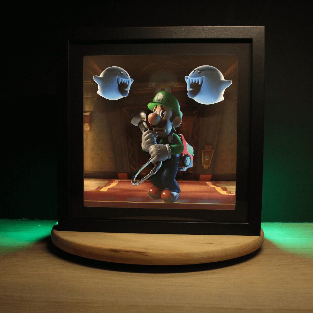 Dioramax - Cadre lumineux LED Luidgi's Mansion | Déco Gaming-room | Tableau lumineux | Affiche jeux vidéo | Idée cadeau gamer | Retro-gaming