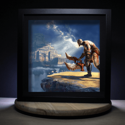 Diorama God Of War, déco gaming room, cadre lumineux