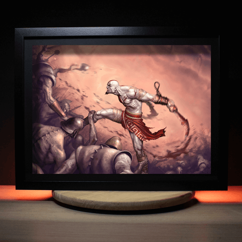 Diorama God Of War, déco gaming room, cadre lumineux