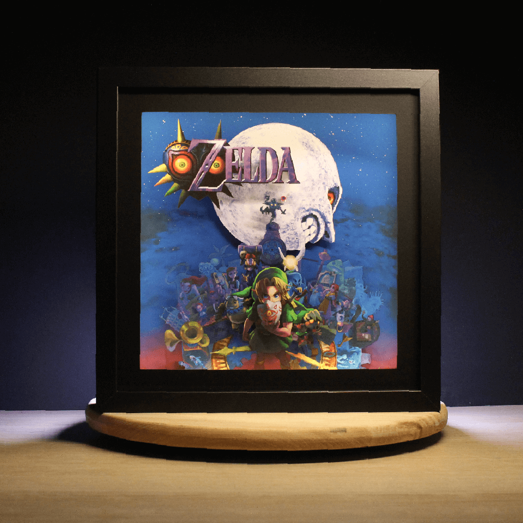 Dioramax - Cadre lumineux LED Zelda Majora's Masks | Déco Gaming-room | Tableau lumineux | Affiche jeux vidéo | Idée cadeau gamer | Retro-gaming