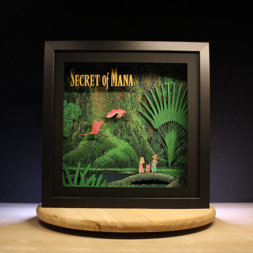 Dioramax - Cadre lumineux LED Secret of Mana | Déco Gaming-room | Tableau lumineux | Affiche jeux vidéo | Idée cadeau gamer | Retro-gaming