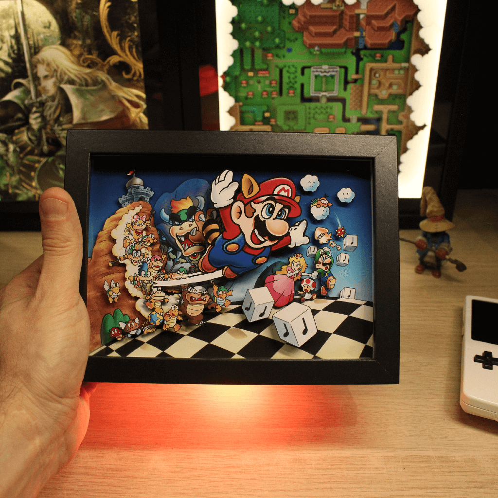 Dioramax - Cadre lumineux LED Mario 3 | Déco Gaming-room | Tableau lumineux | Affiche jeux vidéo | Idée cadeau gamer | Retro-gaming