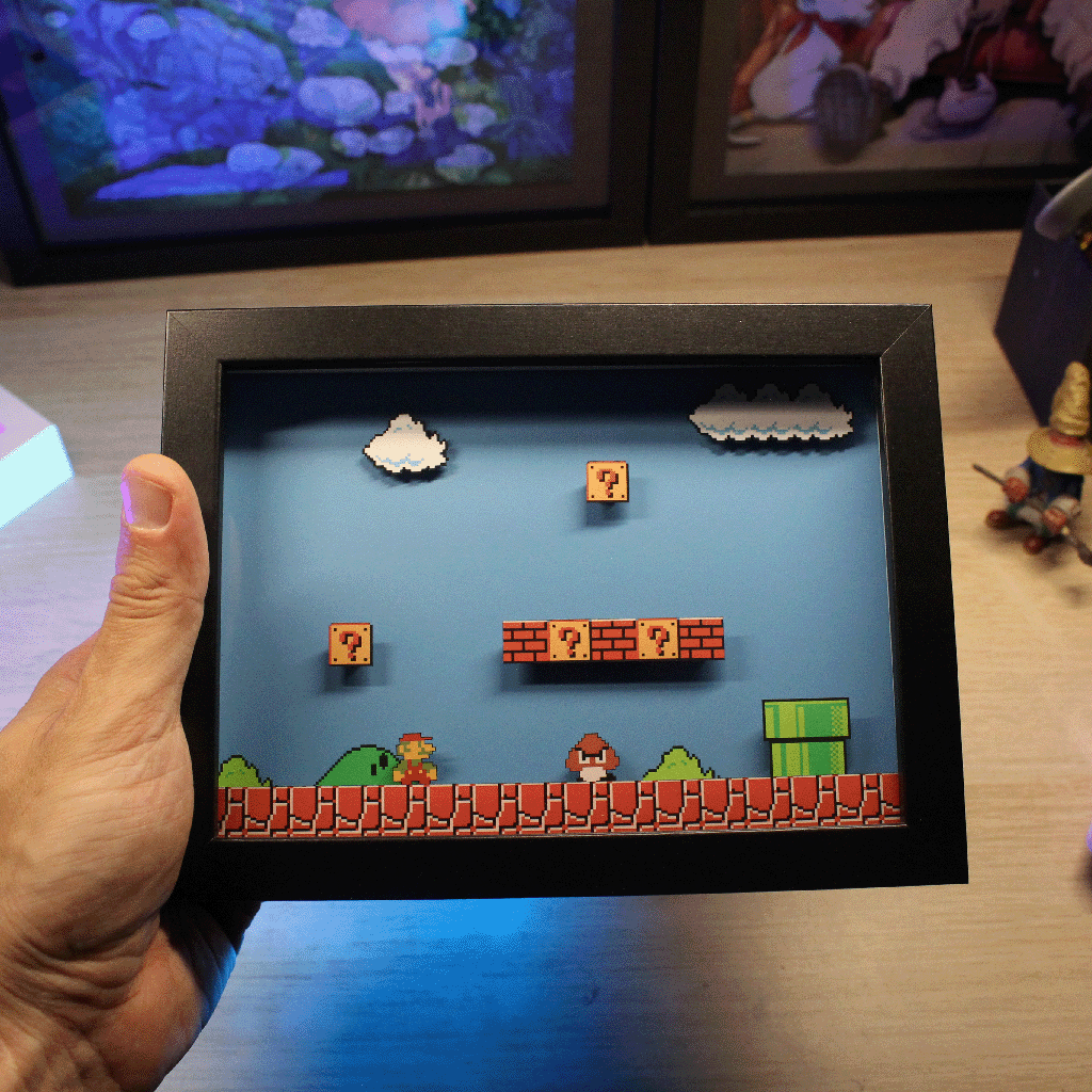 Dioramax - Cadre lumineux LED Mario | Déco Gaming-room | Tableau lumineux | Affiche jeux vidéo | Idée cadeau gamer | Retro-gaming