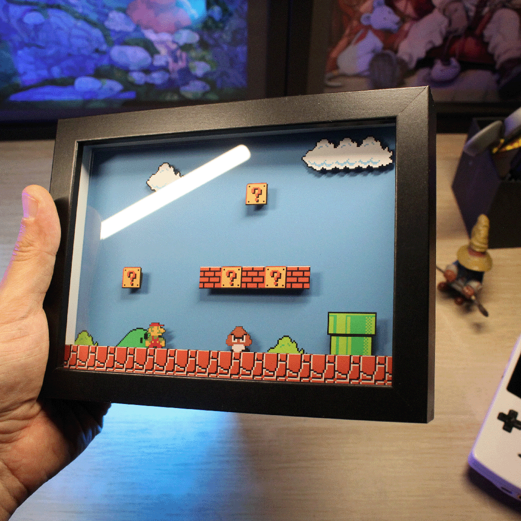 Dioramax - Cadre lumineux LED Mario | Déco Gaming-room | Tableau lumineux | Affiche jeux vidéo | Idée cadeau gamer | Retro-gaming