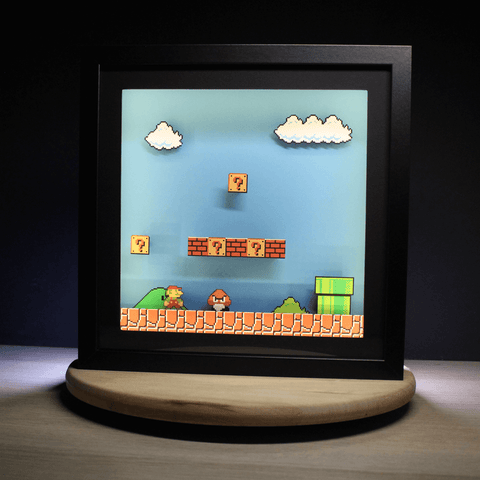 Diorama Mario, déco gaming room, cadre lumineux