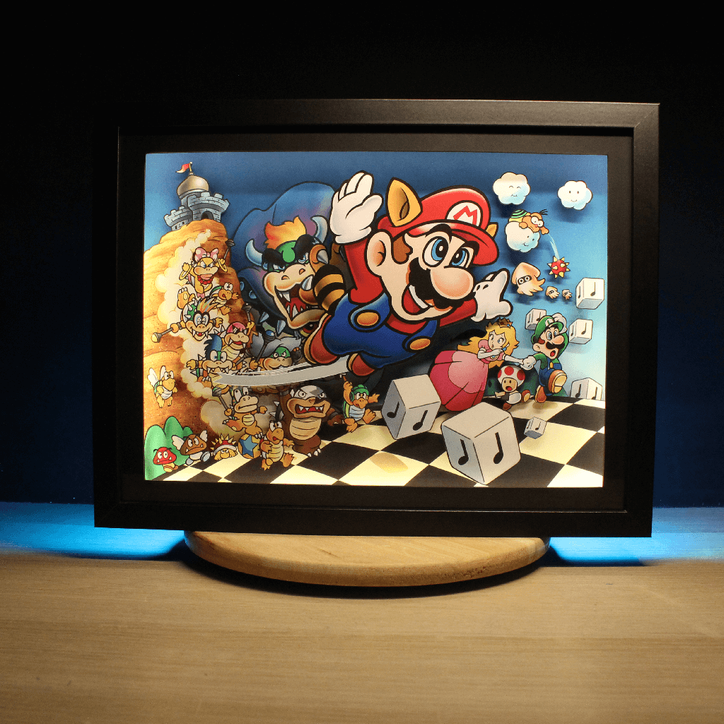 Dioramax - Cadre lumineux LED Mario 3 | Déco Gaming-room | Tableau lumineux | Affiche jeux vidéo | Idée cadeau gamer | Retro-gaming