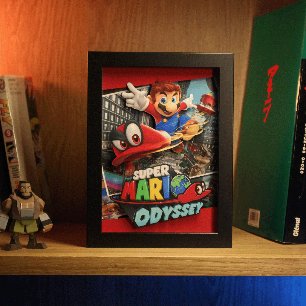 Dioramax - Cadre lumineux LED Mario Odyssey | Déco Gaming-room | Tableau lumineux | Affiche jeux vidéo | Idée cadeau gamer | Retro-gaming