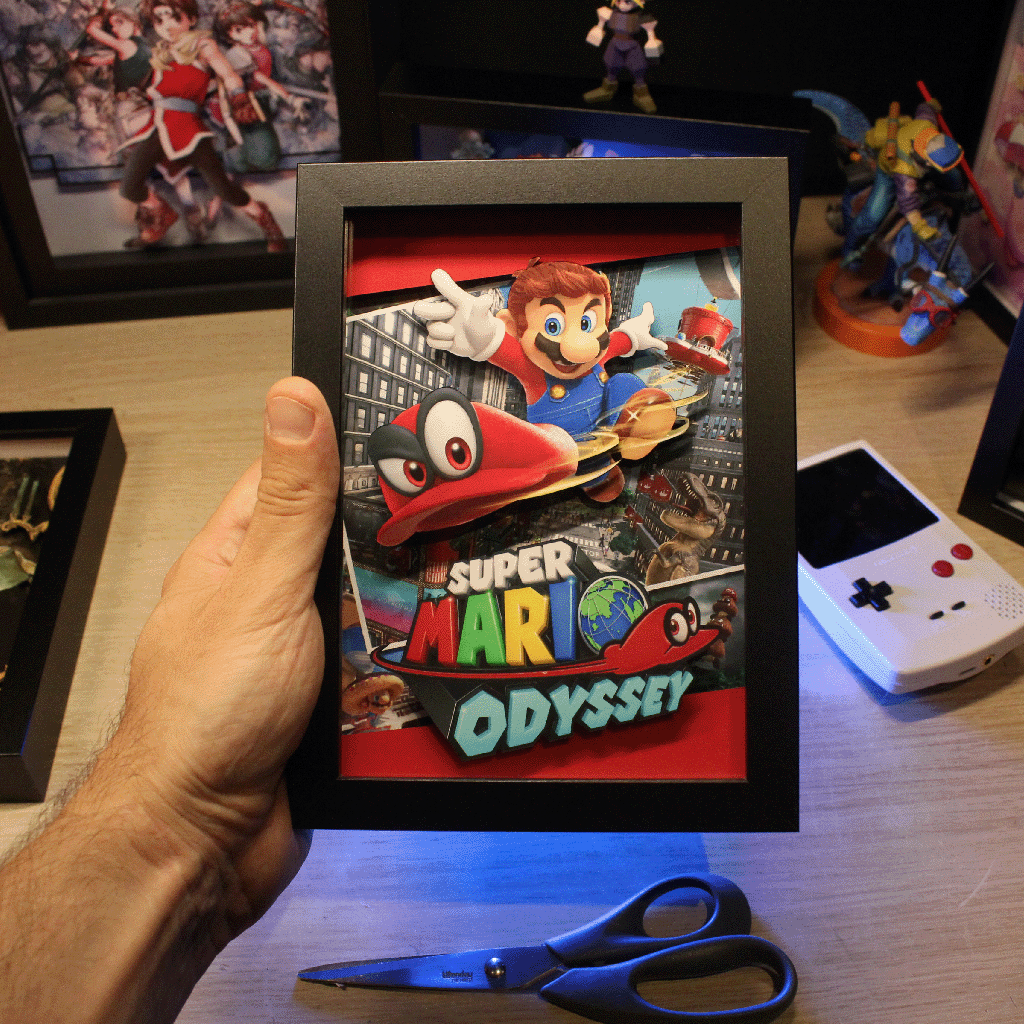 Dioramax - Cadre lumineux LED Mario Odyssey | Déco Gaming-room | Tableau lumineux | Affiche jeux vidéo | Idée cadeau gamer | Retro-gaming