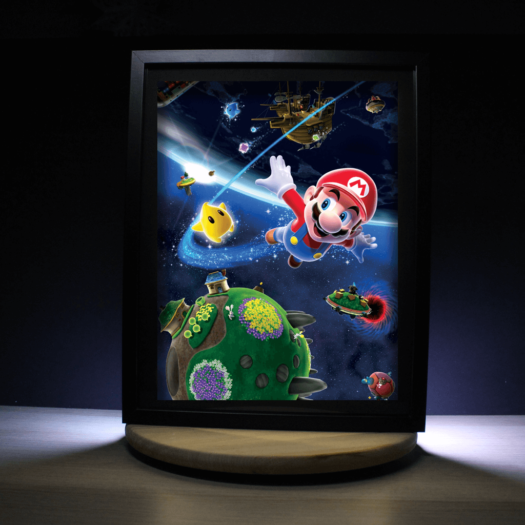 Dioramax - Cadre lumineux LED Mario Galaxy | Déco Gaming-room | Tableau lumineux | Affiche jeux vidéo | Idée cadeau gamer | Retro-gaming