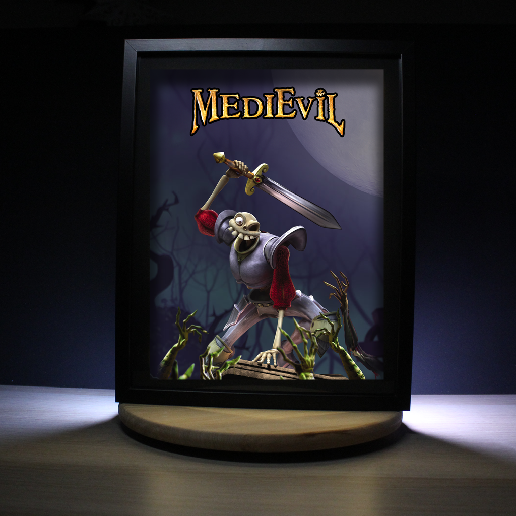 Dioramax - Cadre lumineux LED Medievil | Déco Gaming-room | Tableau lumineux | Affiche jeux vidéo | Idée cadeau gamer | Retro-gaming