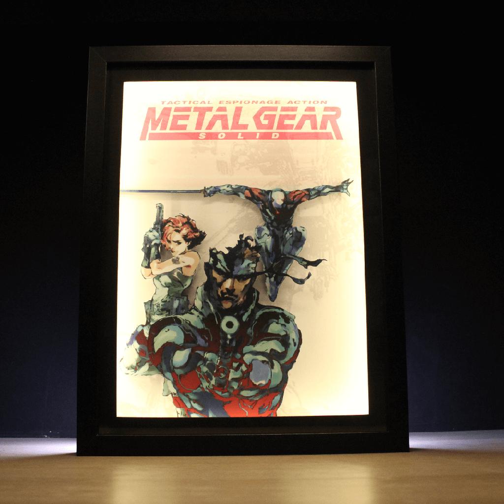 Dioramax - Cadre lumineux LED Metal Gear | Déco Gaming-room | Tableau lumineux | Affiche jeux vidéo | Idée cadeau gamer | Retro-gaming