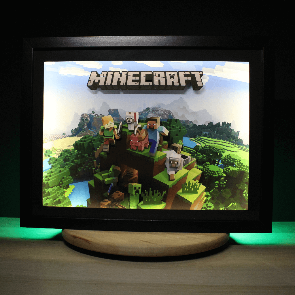 Dioramax - Cadre lumineux LED Minecraft | Déco Gaming-room | Tableau lumineux | Affiche jeux vidéo | Idée cadeau gamer | Retro-gaming
