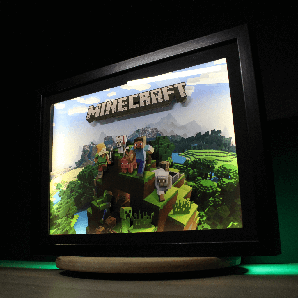 Dioramax - Cadre lumineux LED Minecraft | Déco Gaming-room | Tableau lumineux | Affiche jeux vidéo | Idée cadeau gamer | Retro-gaming