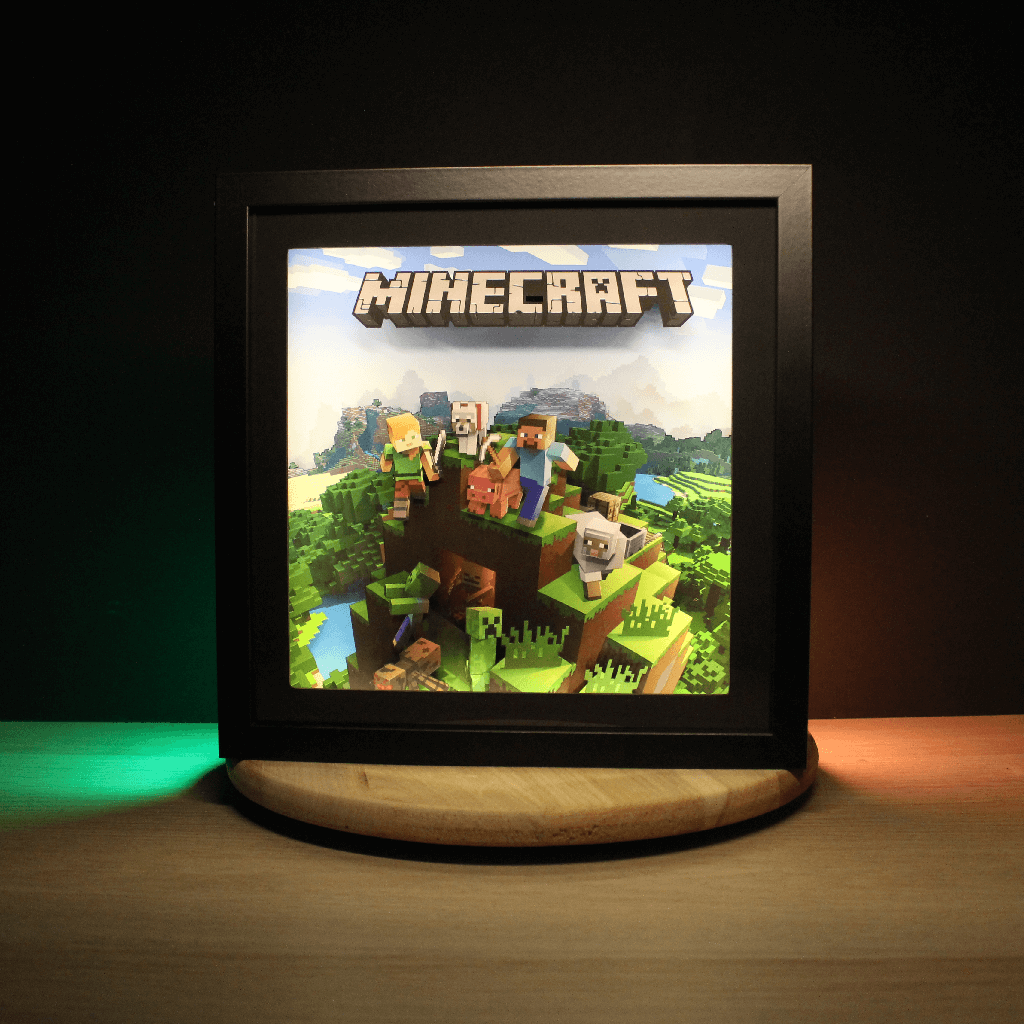 Dioramax - Cadre lumineux LED Minecraft | Déco Gaming-room | Tableau lumineux | Affiche jeux vidéo | Idée cadeau gamer | Retro-gaming