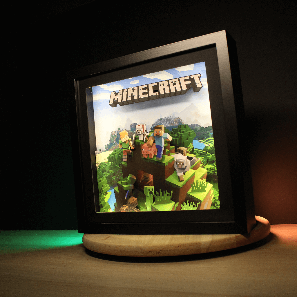 Dioramax - Cadre lumineux LED Minecraft | Déco Gaming-room | Tableau lumineux | Affiche jeux vidéo | Idée cadeau gamer | Retro-gaming