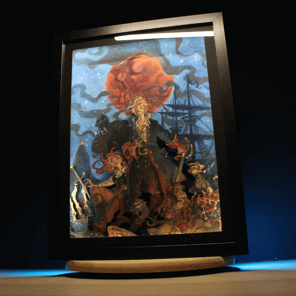 Dioramax - Cadre lumineux LED Monkey island | Déco Gaming-room | Tableau lumineux | Affiche jeux vidéo | Idée cadeau gamer | Retro-gaming