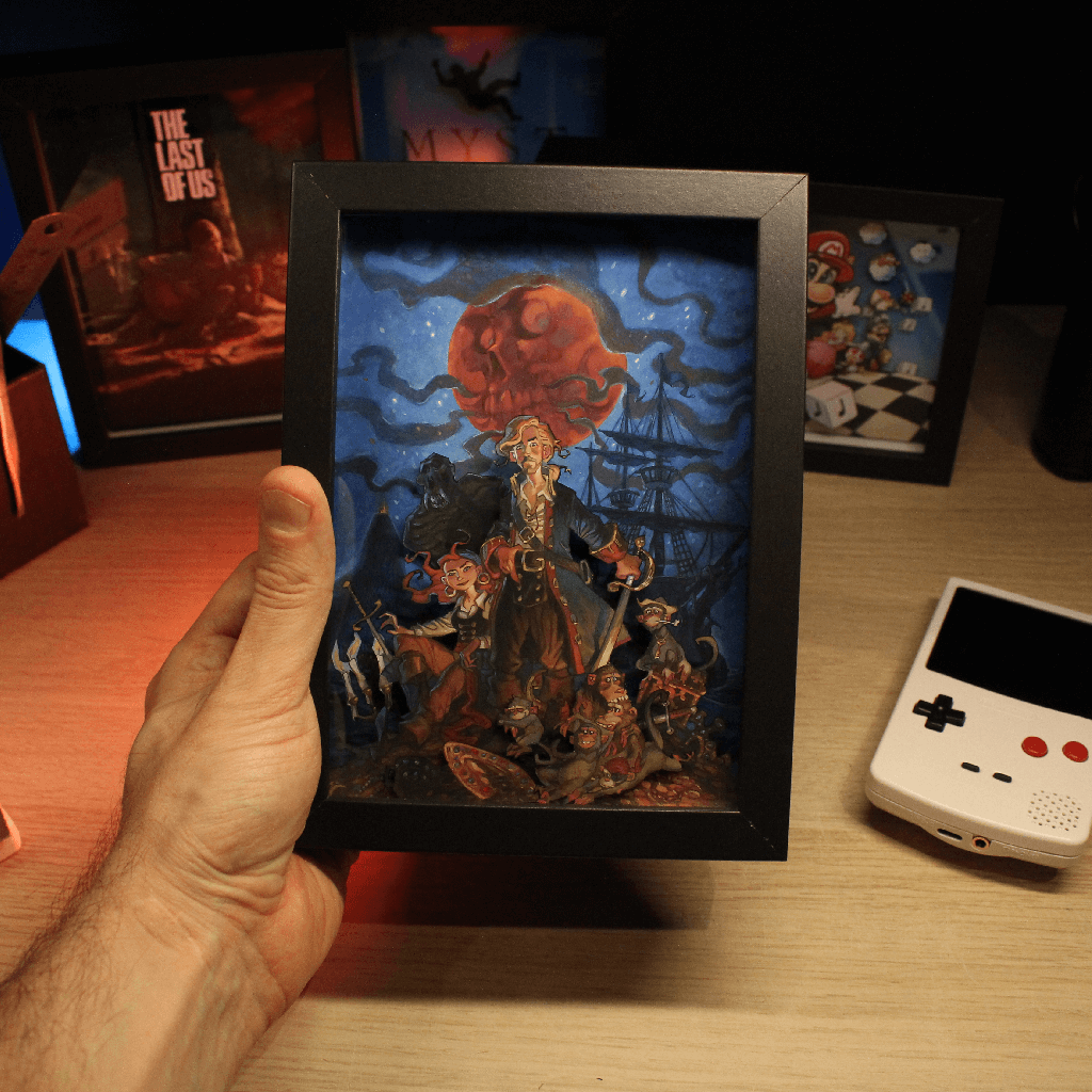 Dioramax - Cadre lumineux LED Monkey island | Déco Gaming-room | Tableau lumineux | Affiche jeux vidéo | Idée cadeau gamer | Retro-gaming
