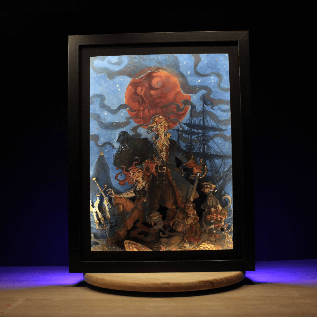 Dioramax - Cadre lumineux LED Monkey island | Déco Gaming-room | Tableau lumineux | Affiche jeux vidéo | Idée cadeau gamer | Retro-gaming