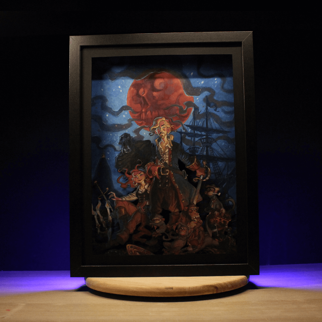 Dioramax - Cadre lumineux LED Monkey island | Déco Gaming-room | Tableau lumineux | Affiche jeux vidéo | Idée cadeau gamer | Retro-gaming