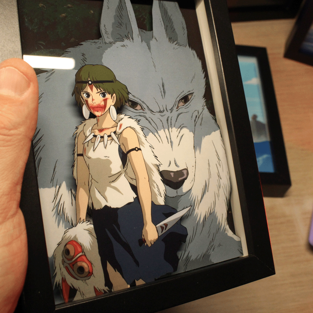 Dioramax - Cadre lumineux Mononoke| Déco Gamingroom | Tableau Mononoke | Affiche jeux vidéo | Idée cadeau gamer