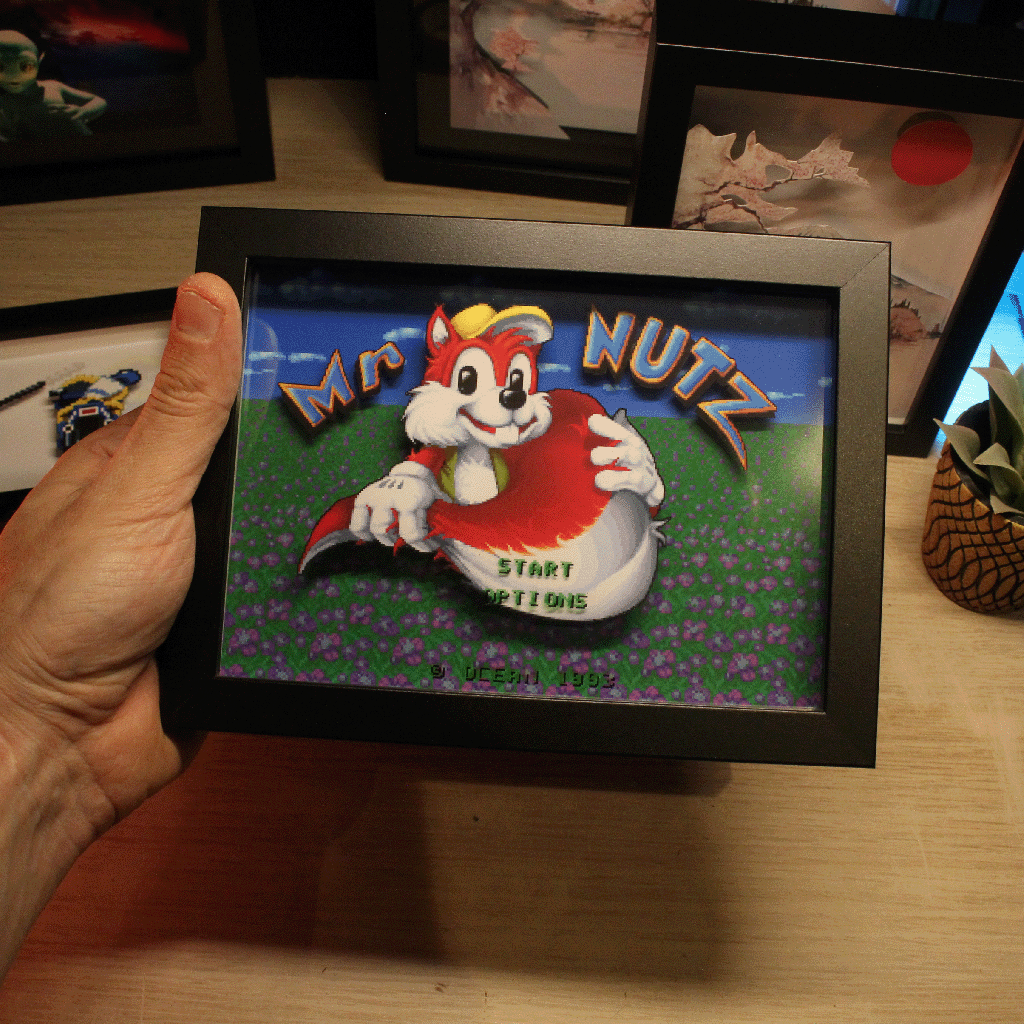 Dioramax - Cadre lumineux LED Mr Nutz | Déco Gaming-room | Tableau lumineux | Affiche jeux vidéo | Idée cadeau gamer | Retro-gaming