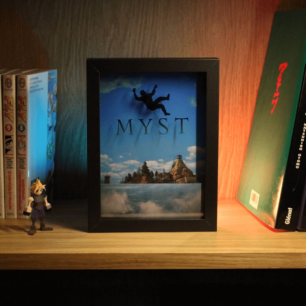 Dioramax - Cadre lumineux LED Myst | Déco Gaming-room | Tableau lumineux | Affiche jeux vidéo | Idée cadeau gamer | Retro-gaming