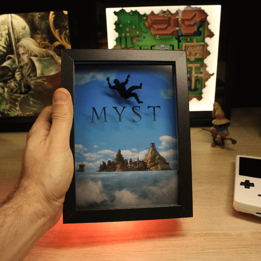 Dioramax - Cadre lumineux LED Myst | Déco Gaming-room | Tableau lumineux | Affiche jeux vidéo | Idée cadeau gamer | Retro-gaming