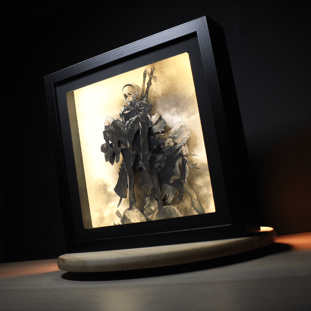 Dioramax - Cadre lumineux LED Nier Automata | Déco Gaming-room | Tableau lumineux | Affiche jeux vidéo | Idée cadeau gamer | Retro-gaming