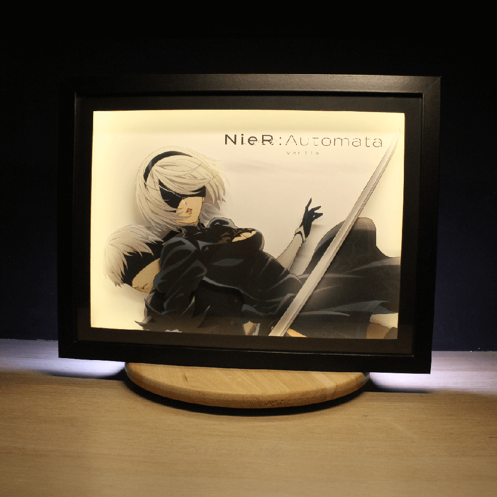 Dioramax - Cadre lumineux LED Nier Automata | Déco Gaming-room | Tableau lumineux | Affiche jeux vidéo | Idée cadeau gamer | Retro-gaming