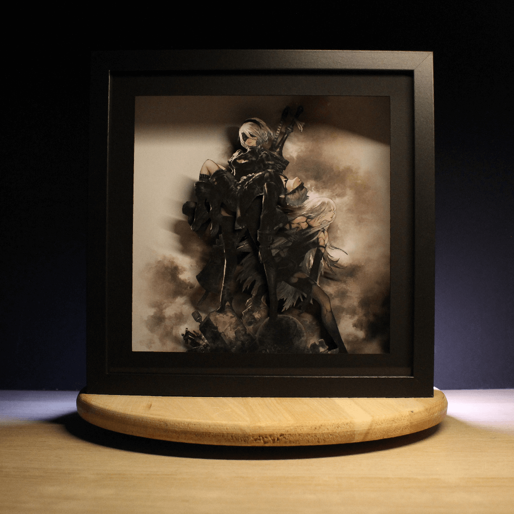 Dioramax - Cadre lumineux LED Nier Automata | Déco Gaming-room | Tableau lumineux | Affiche jeux vidéo | Idée cadeau gamer | Retro-gaming